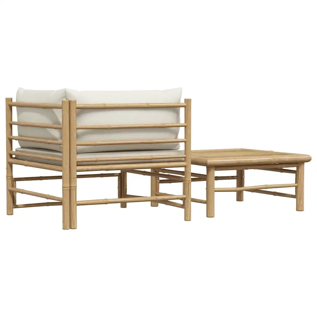 Set Divani da Giardino 2 pz con Cuscini Bianco Crema in Bambù 313144