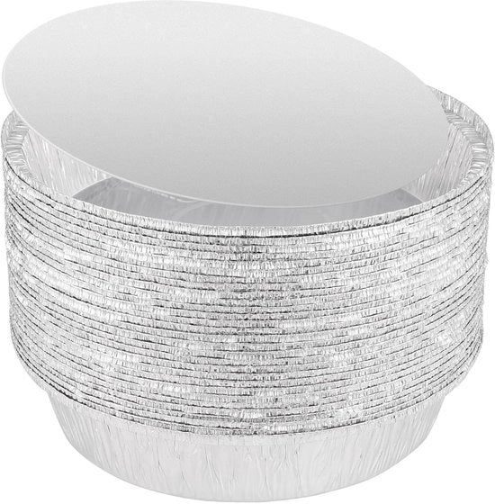 Fogli di Alluminio per Trays Ronde - 100 pezzi - Resistente al Forno - Ideali per la Congelazione - Materiale Riciclato - Forma a Ciotola