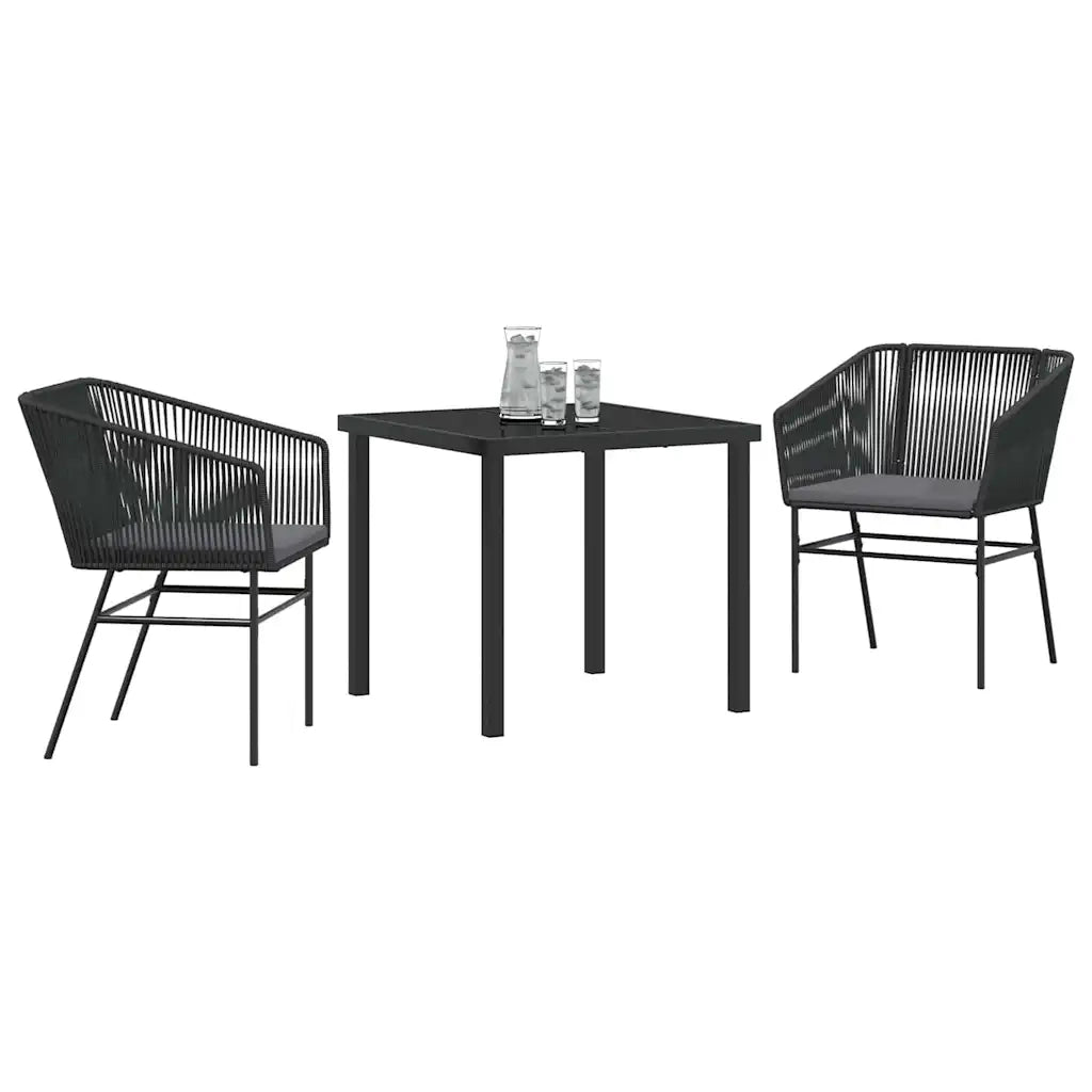 Set da Pranzo per Giardino con cuscino 3 pcs Nero