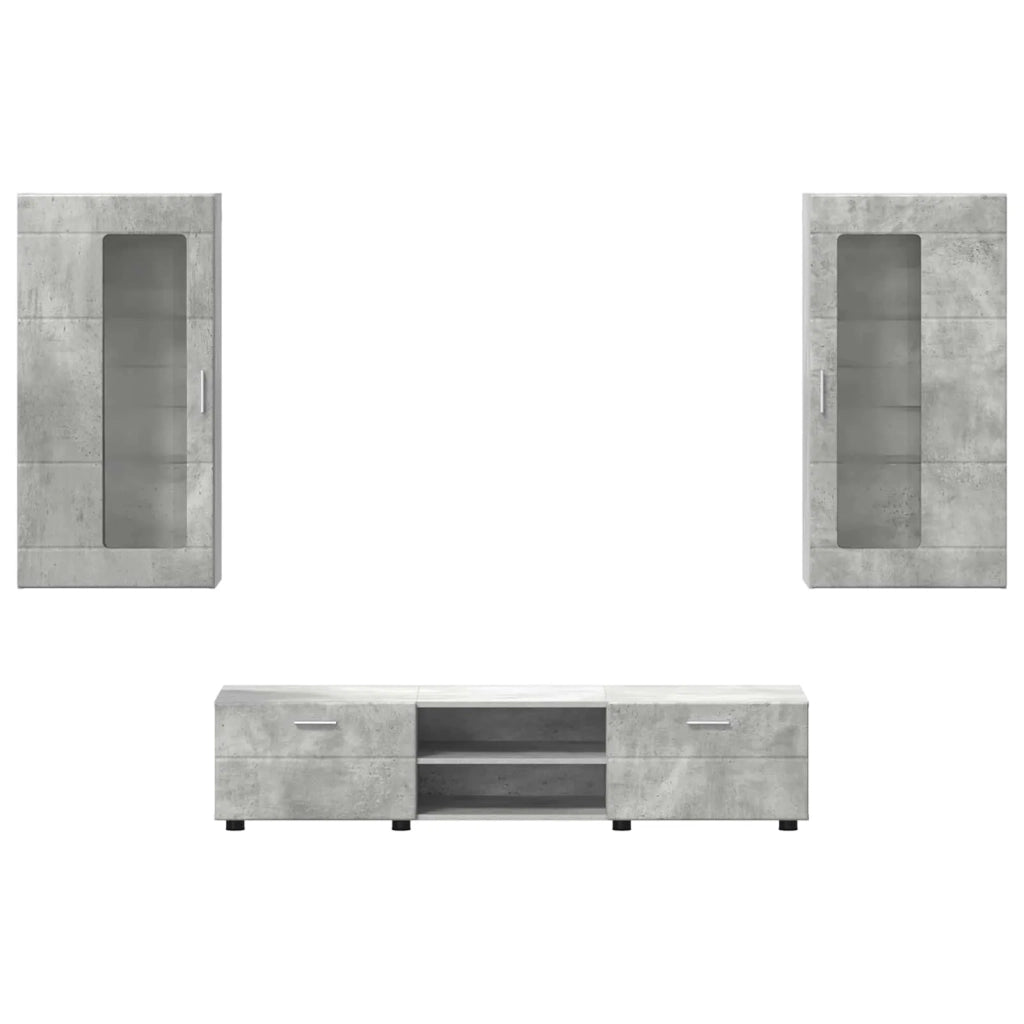 Set mobile TV FLORIN 3 pz | Armadietto TV | Mobile Porta TV Grigio cemento Legno multistrato