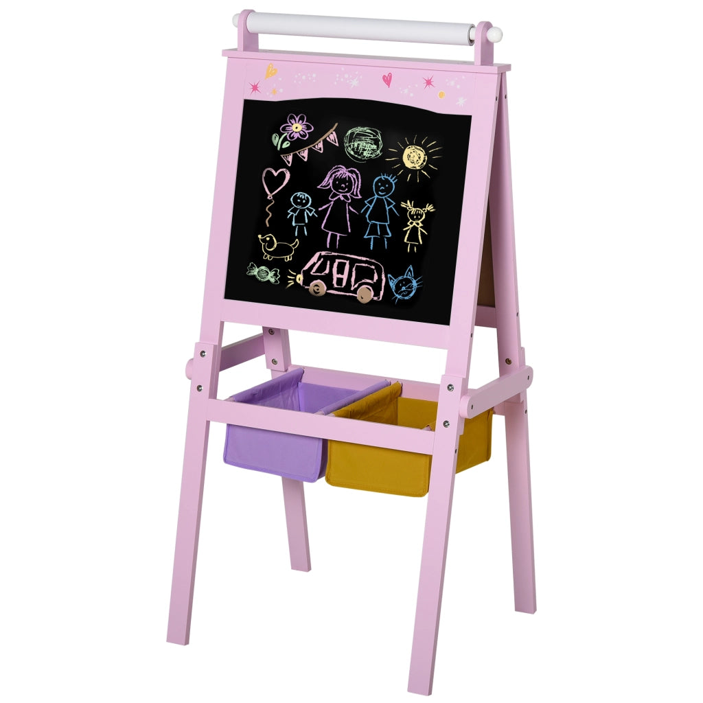Cavalletto per Bambini con Rotolo di Carta e 2 Cestini ¨C Minimal ¨C Rosa 58.5x50.5x118 cm