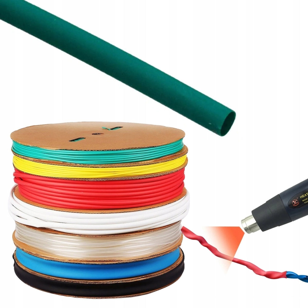 Tubo Termorestringente Verde 35mm 1m – Flessibile e Autoestinguente | Riduzione 2:1, Resistente UV, Isolamento Elettrico