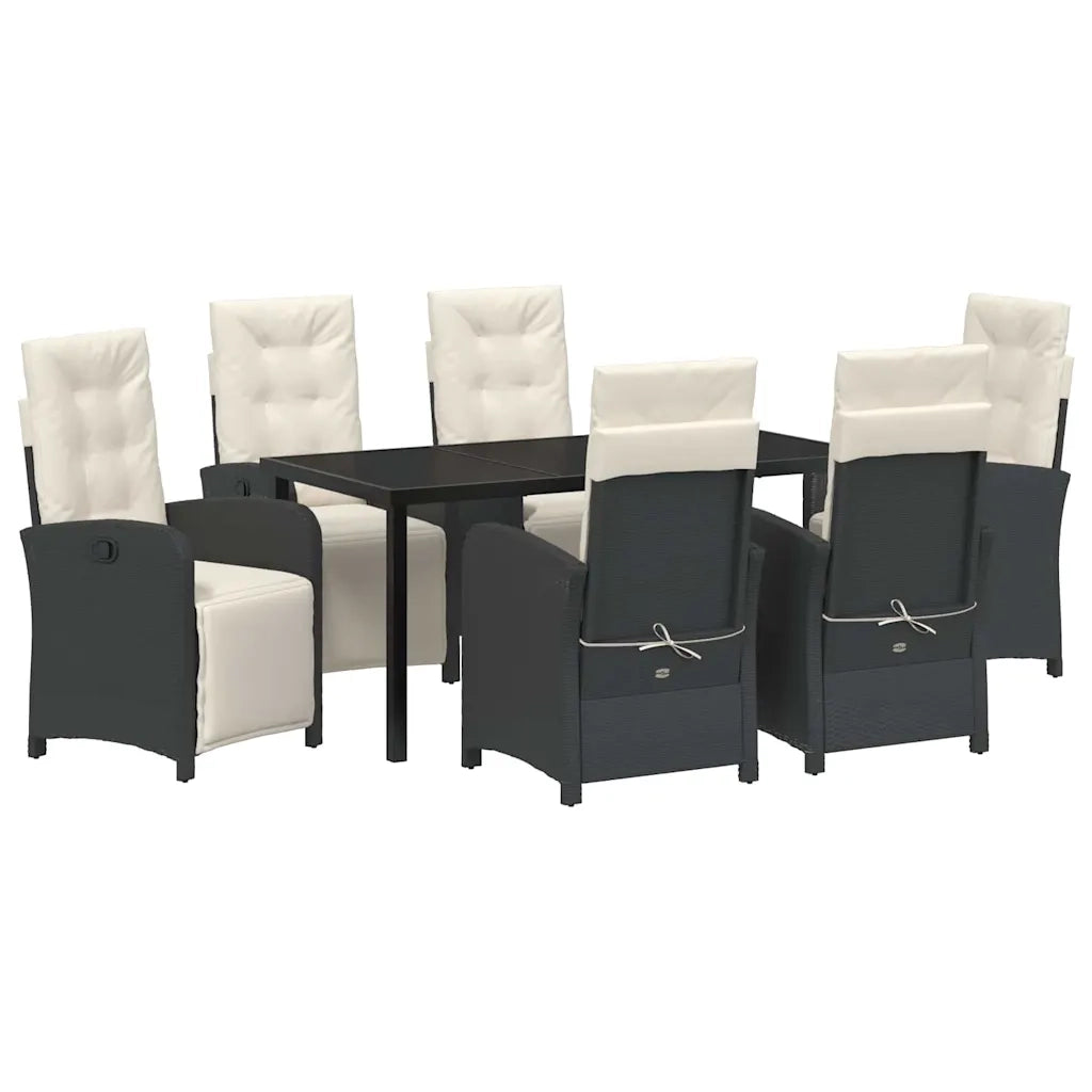 Set da Pranzo per Giardino con cuscino 7 pcs Nero polyrattan