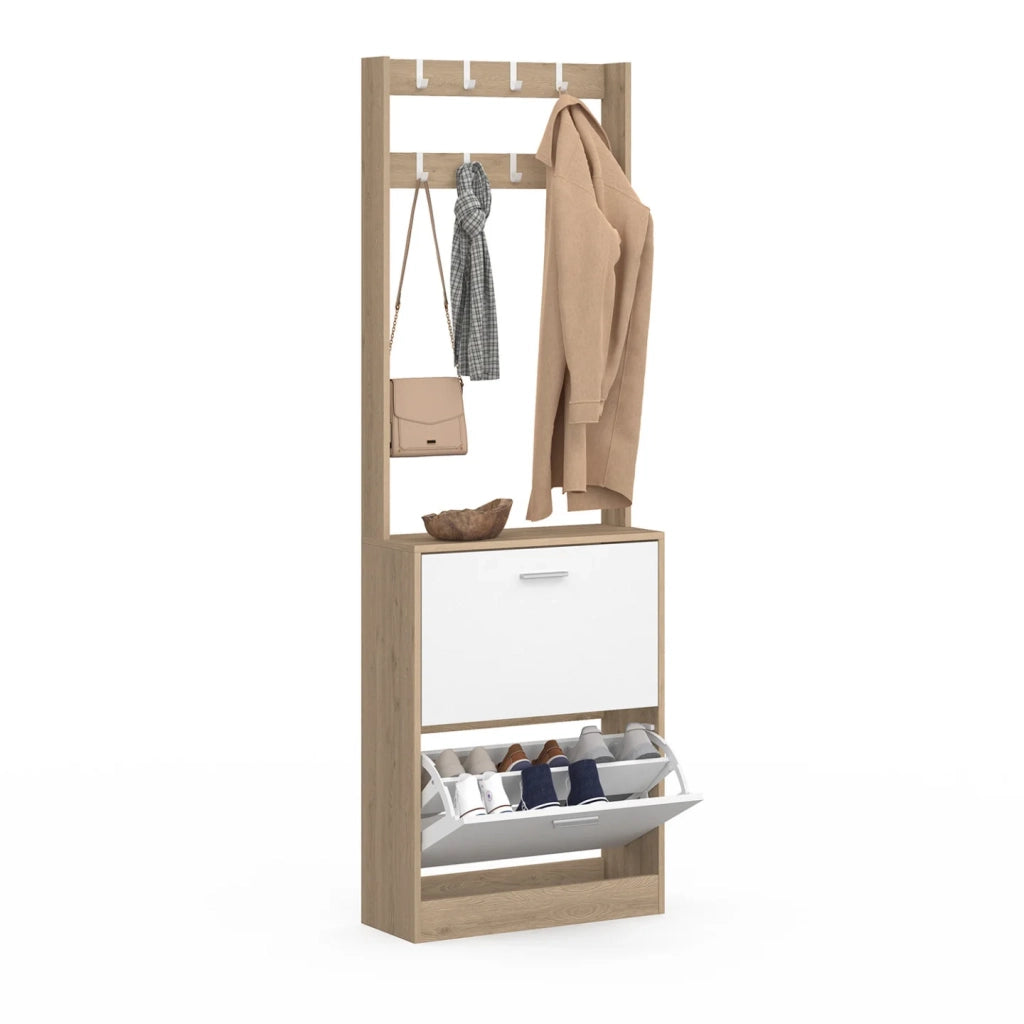 IDMarket - Scarpiera KLARK a 2 ante con effetto legno e bianco
