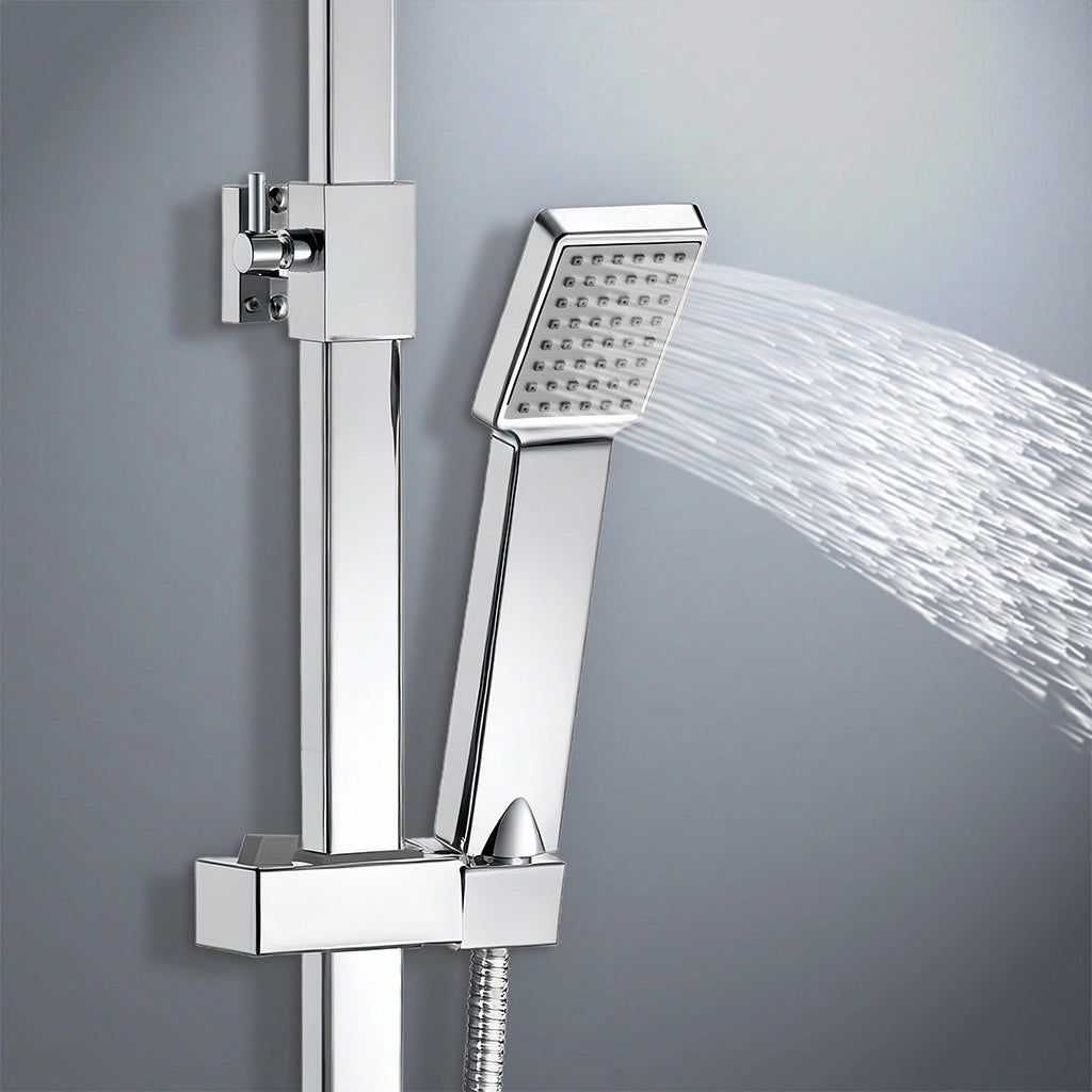 colonna doccia quadrata completo di miscelatore termostatico rettangolo, soffione quadrato 25x25cm, cromo