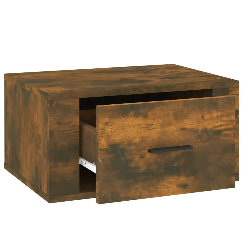 Set di 2 Comodini | Armadio da Notte | Mobiletto da notte a Muro Rovere Fumo 50x36x25 cm