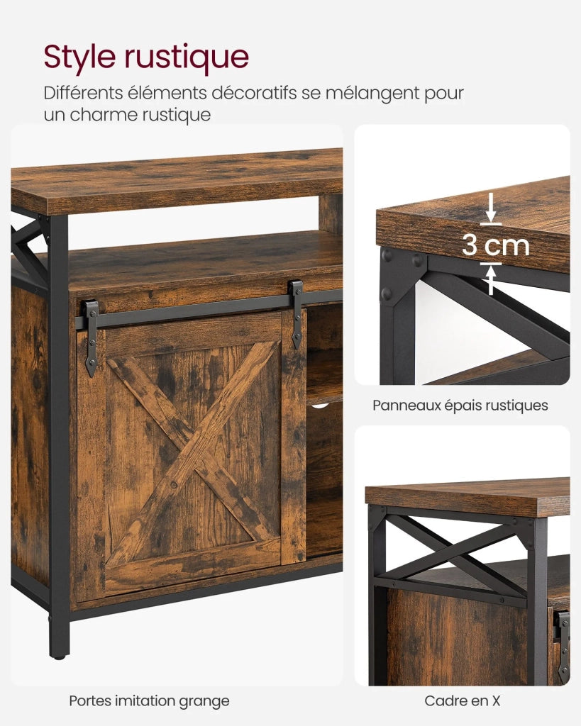 Mobile porta TV per TV fino a 65 pollici con ripiani regolabili 40 x 147 x 76 cm ante in stile fienile rustico struttura in metallo marrone e nero rustico 12_0006574