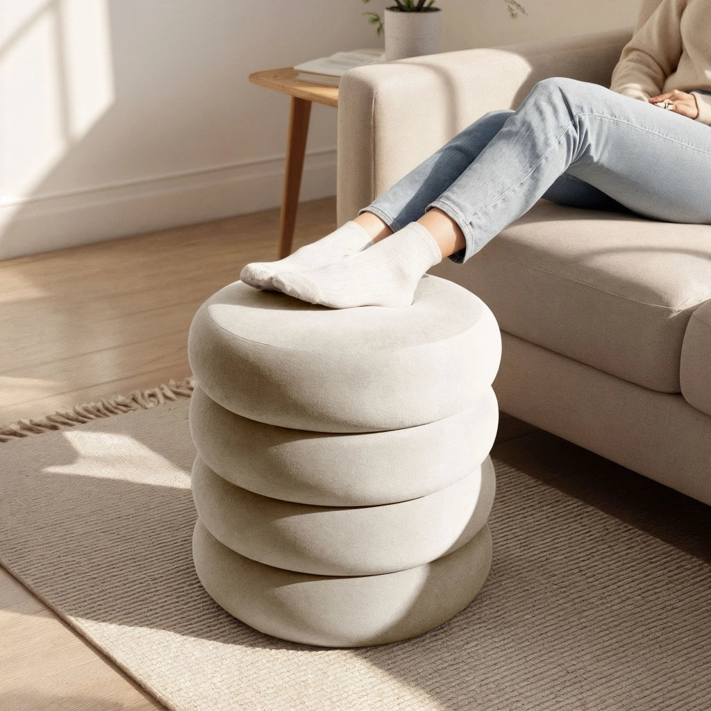 Pouf contenitore cilindrico in velluto 42 cm SNUGGO Crema