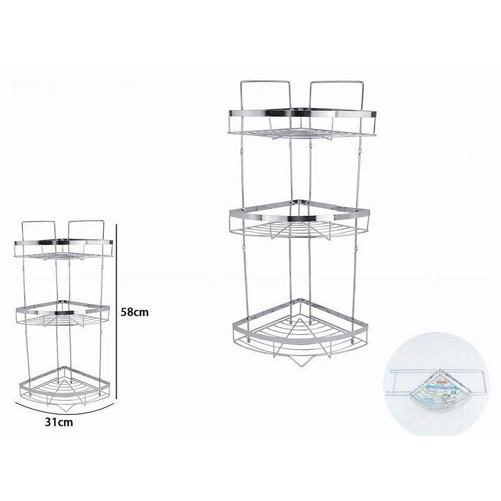 Trade Shop - Mensola Angolare Cromata Per Doccia A 3 Ripiani Piani Organizer Per Bagno 59257 -