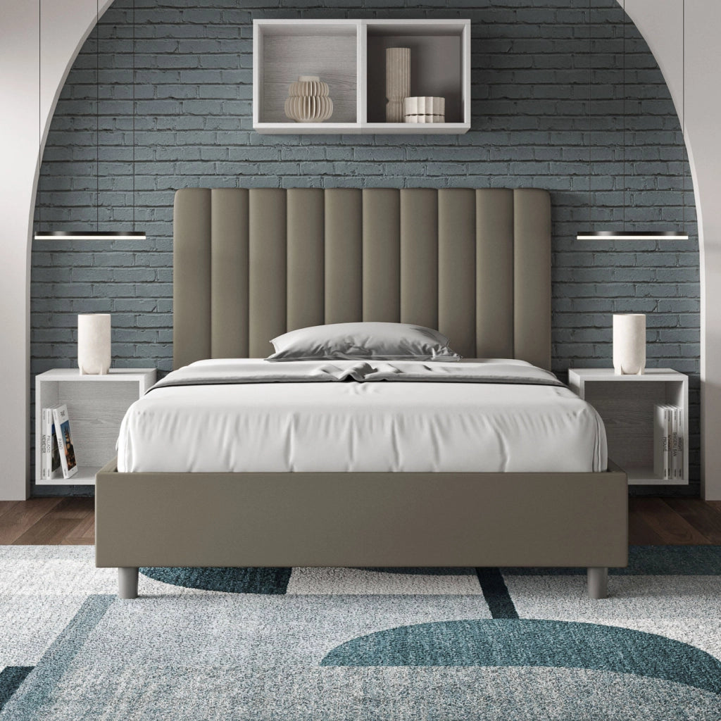 BS COM Letto una piazza e mezza senza rete imbottito 120x200 similpelle cappuccino