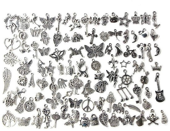Set di 100 Bottoni in Argento Antico per Gioielli