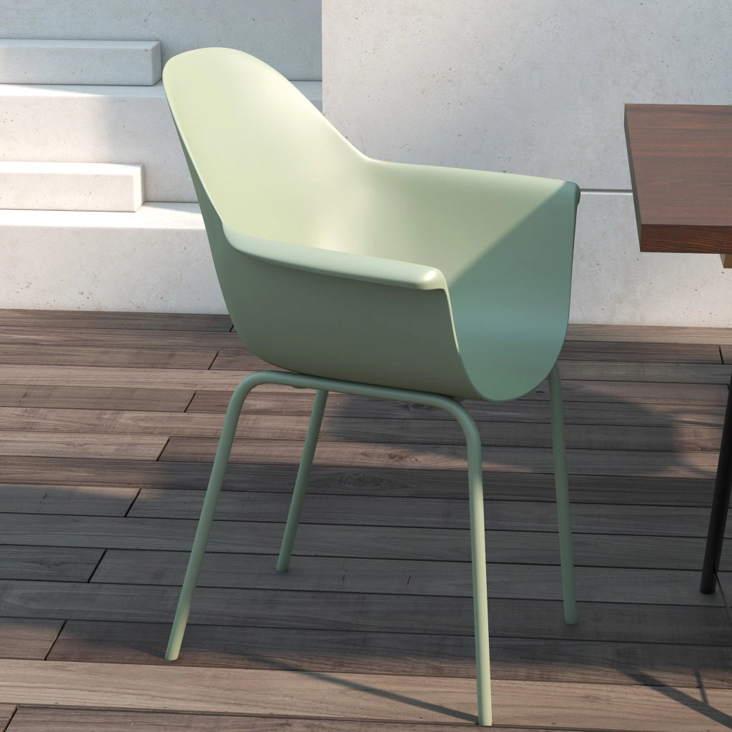 Set 4 Sedie da Giardino con Braccioli ¨C zephmum ¨C Verde, Plastica e Metallo