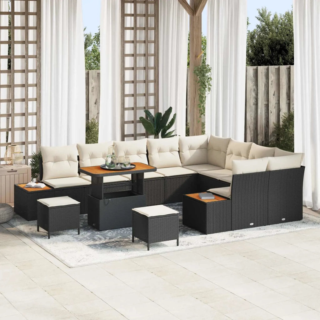 Set Divano da Giardino con cuscino 12 pcs Nero e Crema 3363345