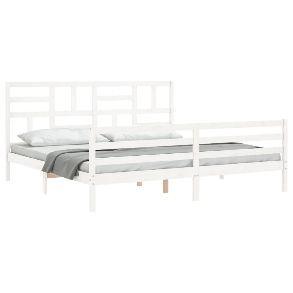 Letto matrimoniale | Letto per adulti | Giroletto con Testiera Bianco 200x200 cm in Legno Massello