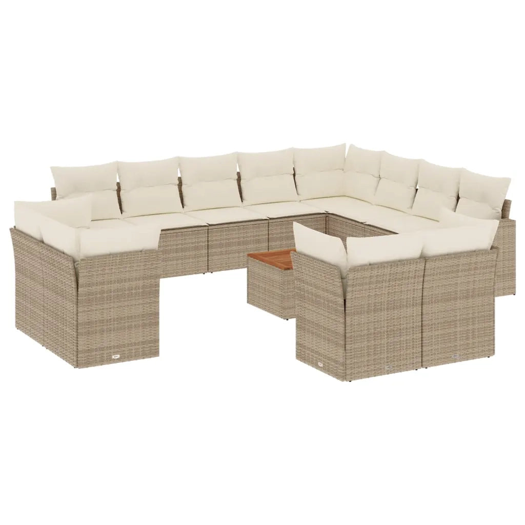 Set Divano da Giardino 13 pz con Cuscini Beige in Polyrattan
