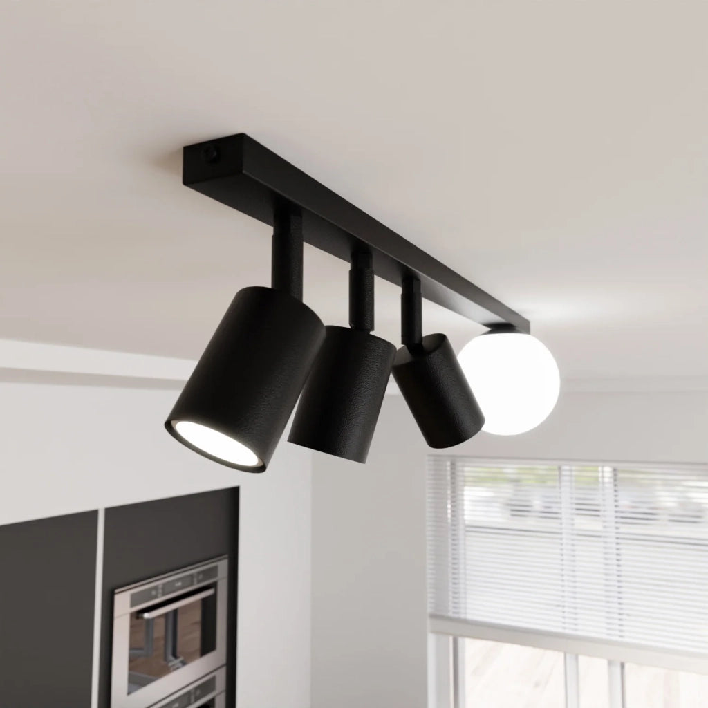 Plafoniera Minimal 4 Luci Sobek In Acciaio Nero E14+Gu10