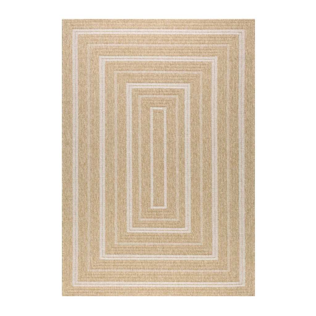 Tappeto interno/esterno effetto iuta beige con motivi