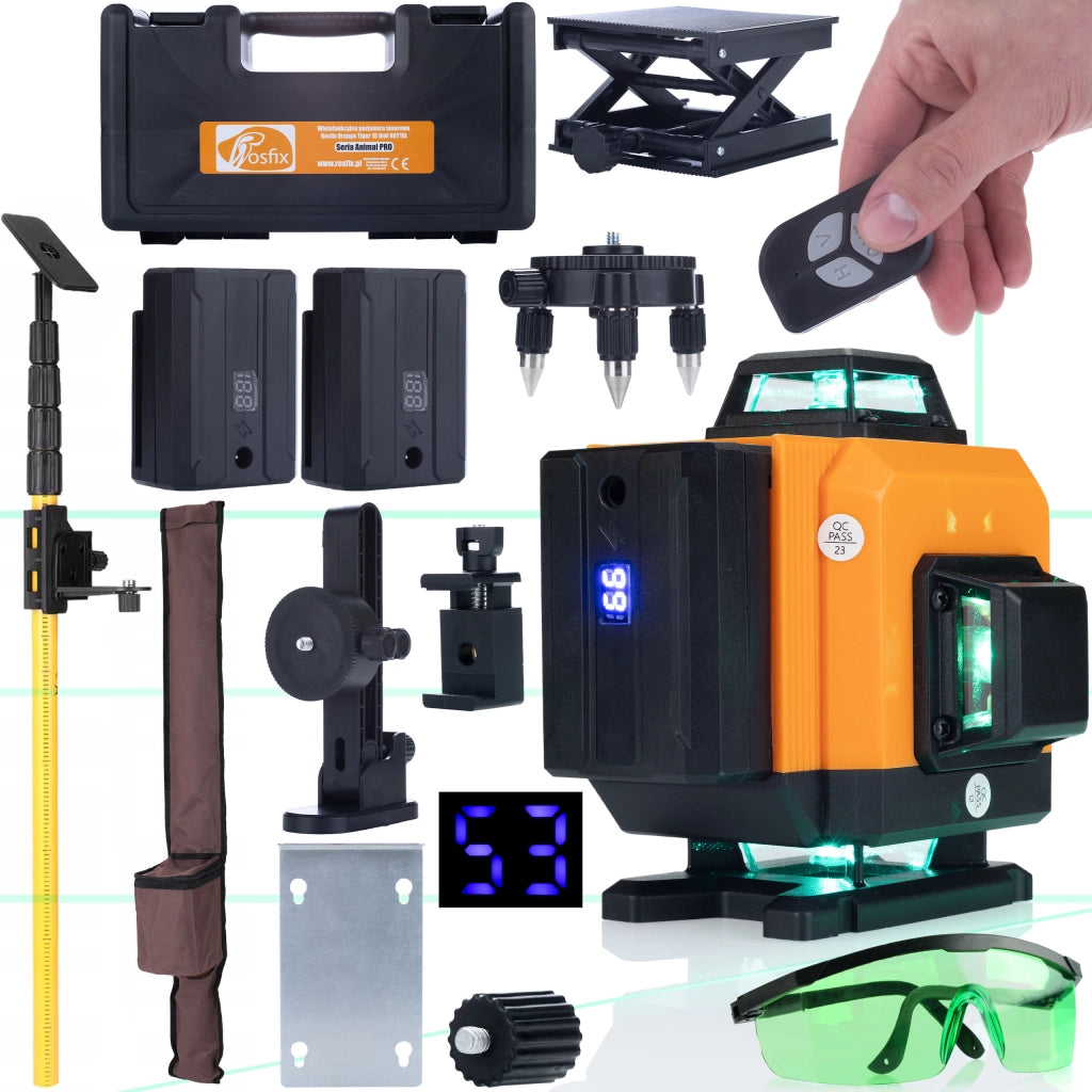 Livella Laser 16 Linee ROT16L – Autolivellante, 3 Modalità, IP54 | Occhiali Protettivi e Asta 285cm | Set Professionale