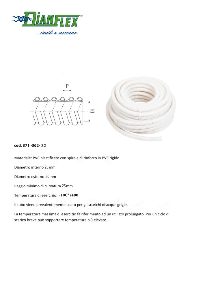 TUBO IN PVC SPIRALATO FLESSIBILE BIANCO A MT.- Diam. 40- GOPLA- metri 20