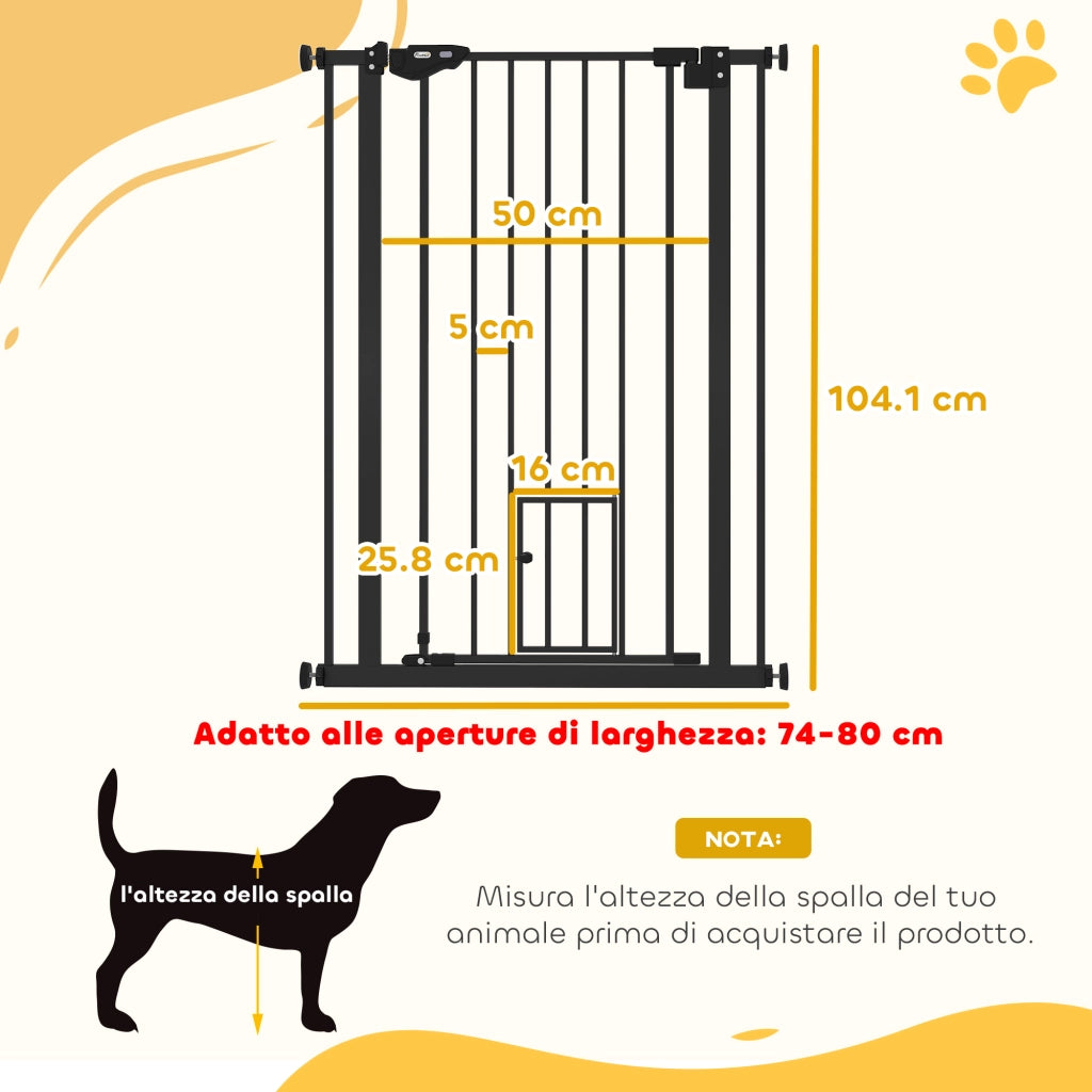 Cancellino per Cani Regolabile con Porta Piccola e Chiusura Automatica ¨C Minimal ¨C 74-80x104cm, Nero