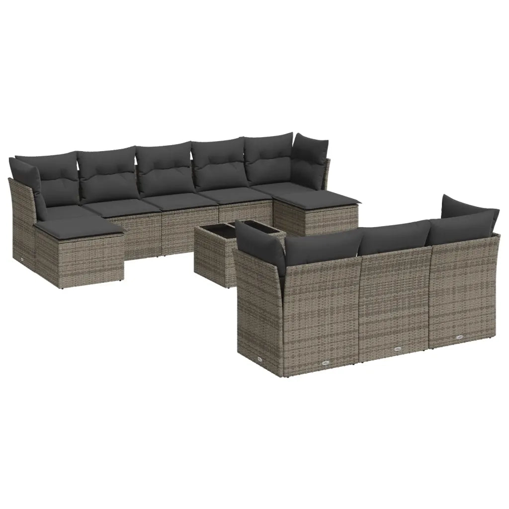 Set Divani da Giardino 11 pz con Cuscini in Polyrattan Grigio