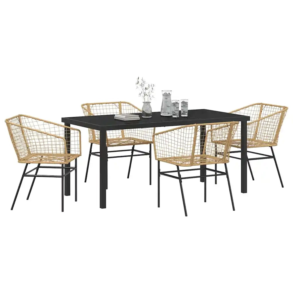 Set da Pranzo per Giardino 5 pcs Marrone polyrattan