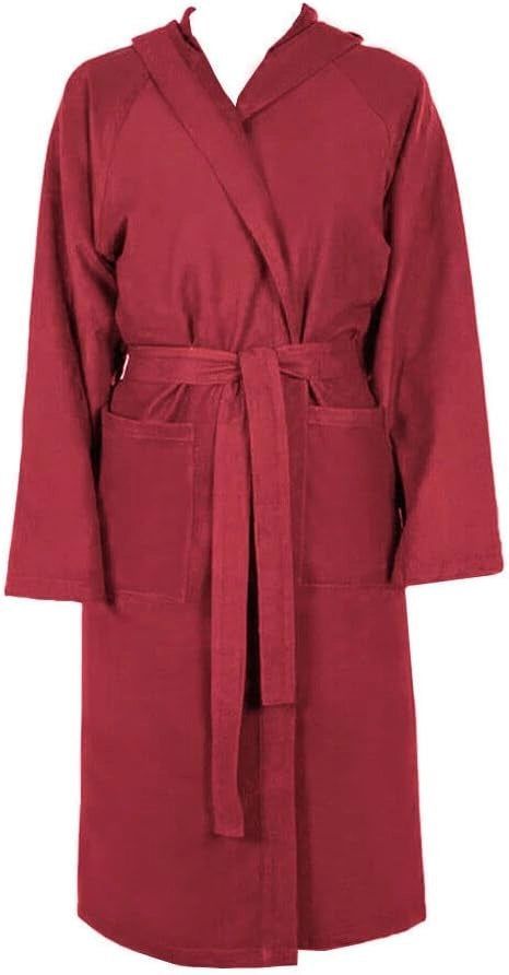 Accappatoio Microfibra Taglia M Moderno Morbido Uomo Donna Cintura Tasche Cappuccio Bordeaux