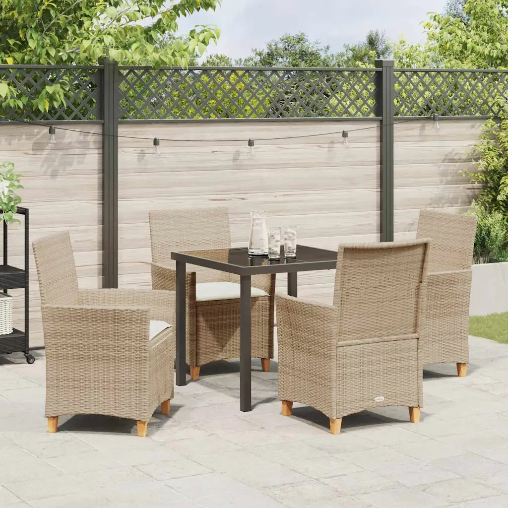 Set da Pranzo per Giardino 5 pcs Beige polyrattan