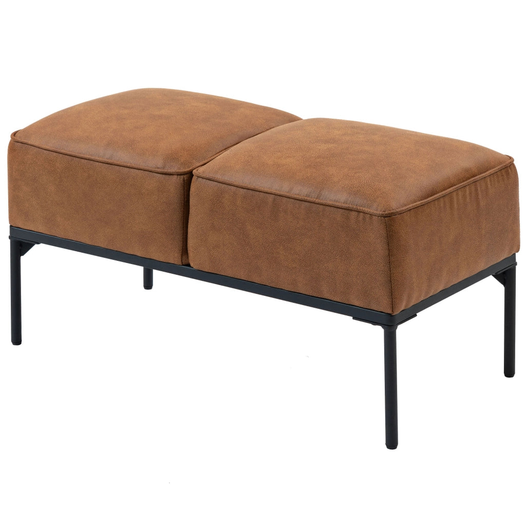 Pouf Moderno in Similpelle con Seduta Imbottita e Gambe in Acciaio ¨C Zephmum ¨C Marrone 80x40x46 cm