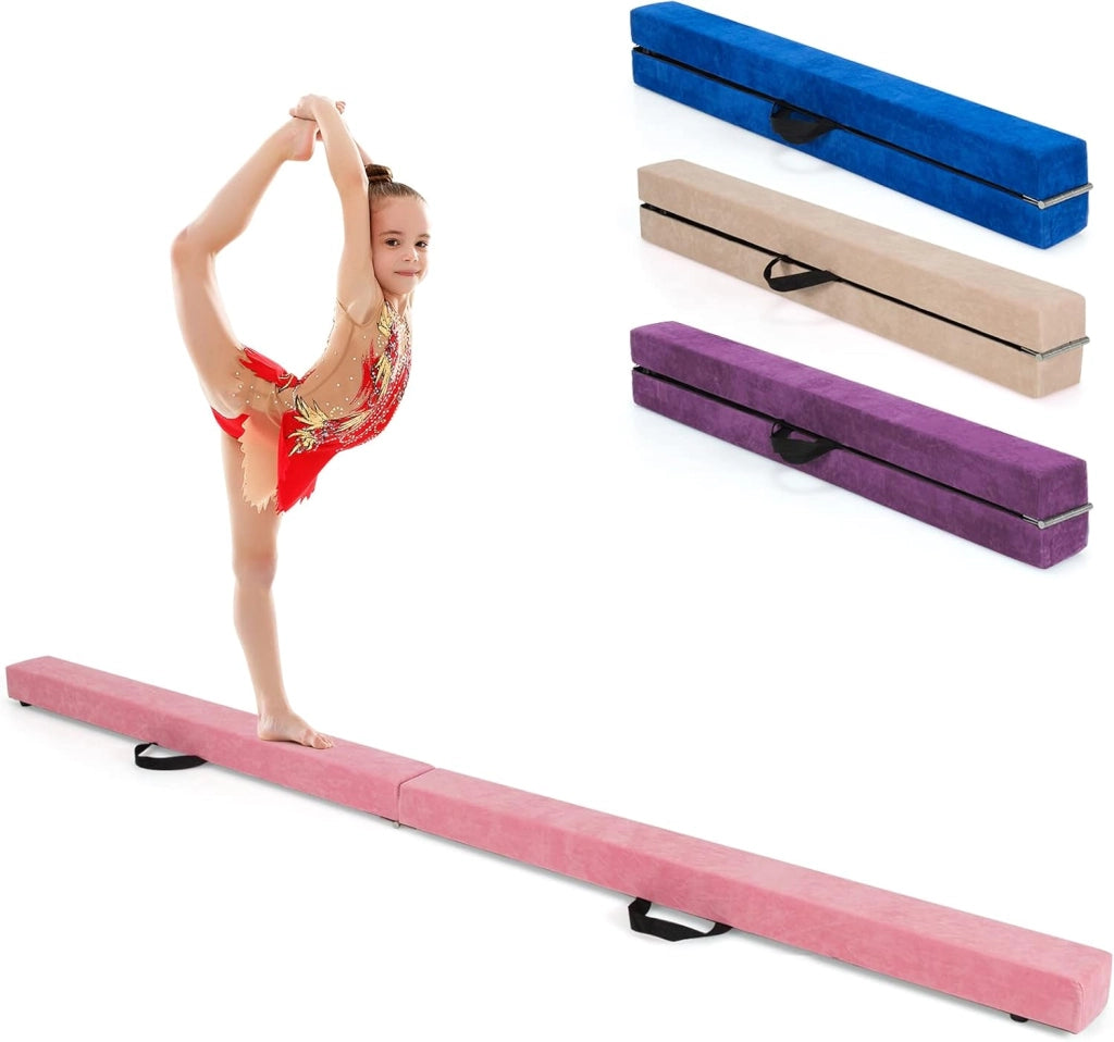 Trave Ginnastica Artistica per Casa 210/240 cm, Trave Pieghevole per Bambini con Maniglia, Base in Legno e Fondo Antiscivolo, Trave di Equilibrio da Pavimento