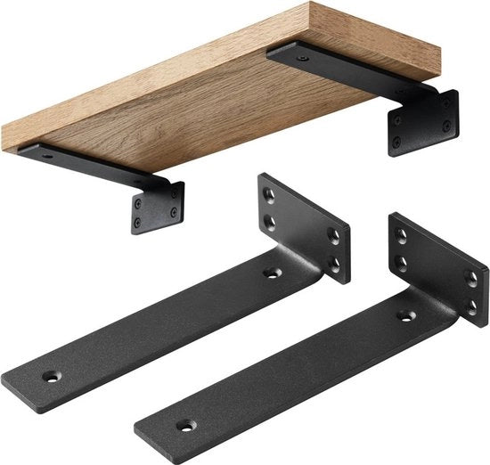 Pannelli di sostegno metallico - 2-Pack - Pannelli di sostegno oscillanti - Pannelli di sostegno in acciaio inossidabile - Pannelli di sostegno per parete - Pannelli di sostegno per pavimento - Sostegno pesante per pannelli di pavimento - 20cm - Nero