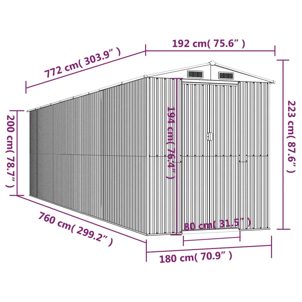 Casetta da giardino cabina ripostiglio capanno da esterno capanno per attrezzi robusta scura 192 x 772 x 223 cm acciaio zincato marrone 02_0022324