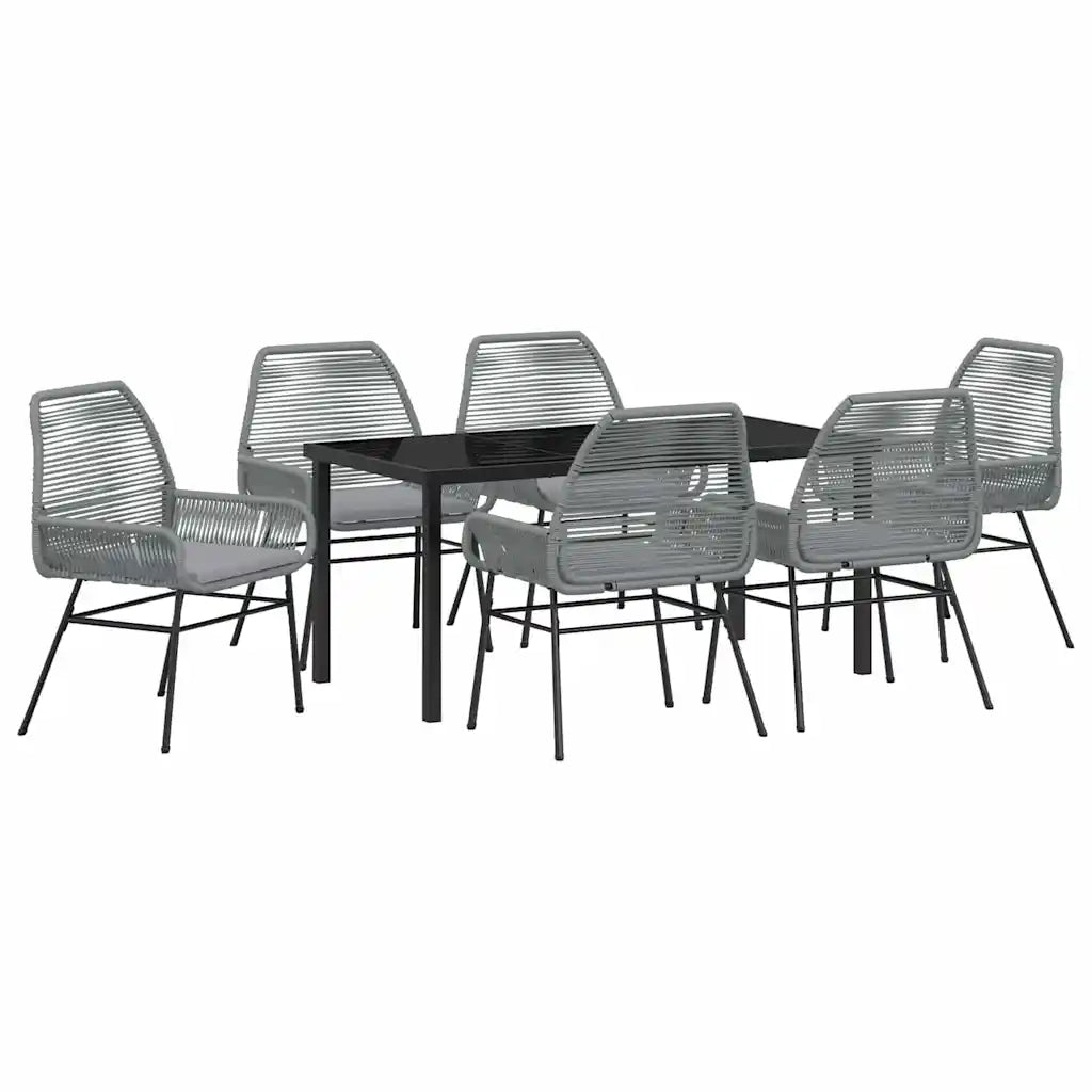 Set da Pranzo per Giardino con cuscino 7 pcs Grigio polyrattan