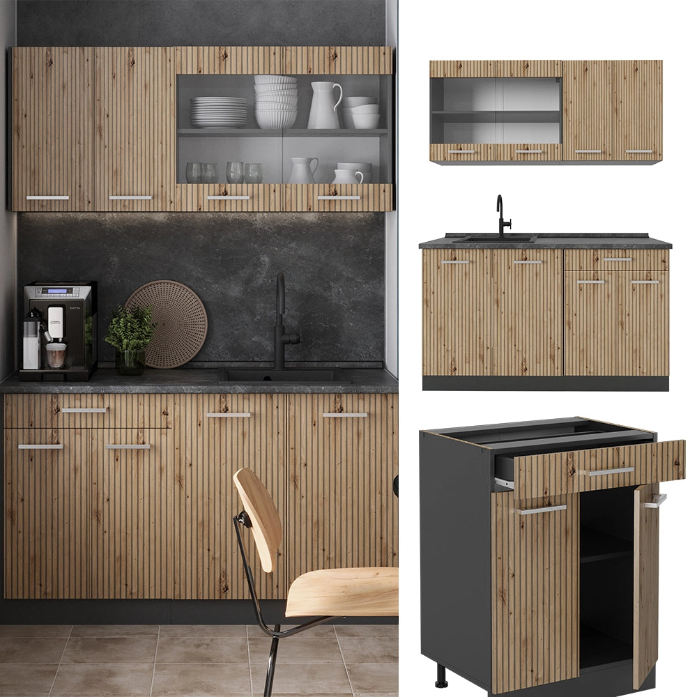Vicco Cucina monoblocco Rovere artigianale/antracite 140 cm senza piano di lavoro