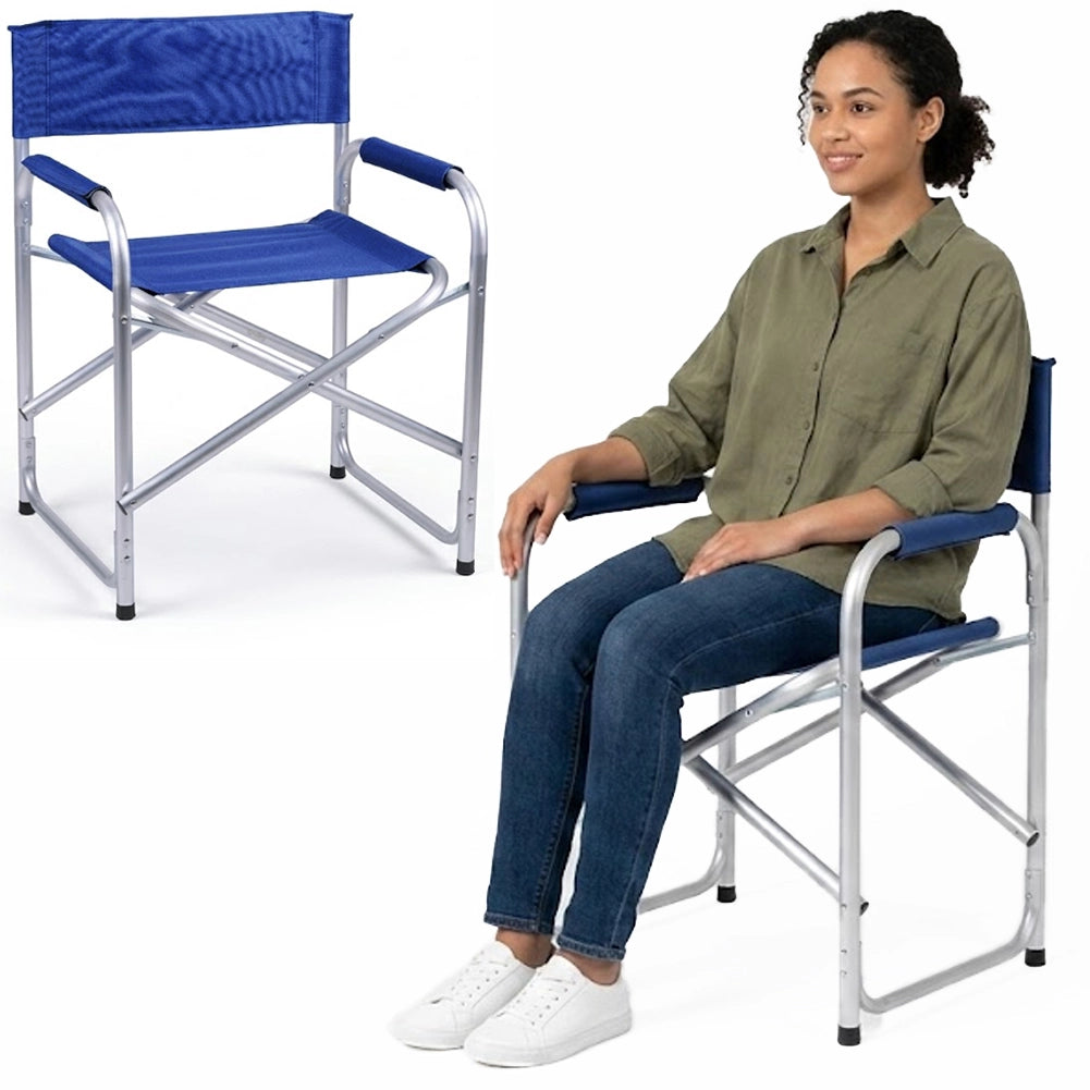 Sedia Regista Struttura in Alluminio Rivestimento Tessuto Oxford Blu 57x48x78cm