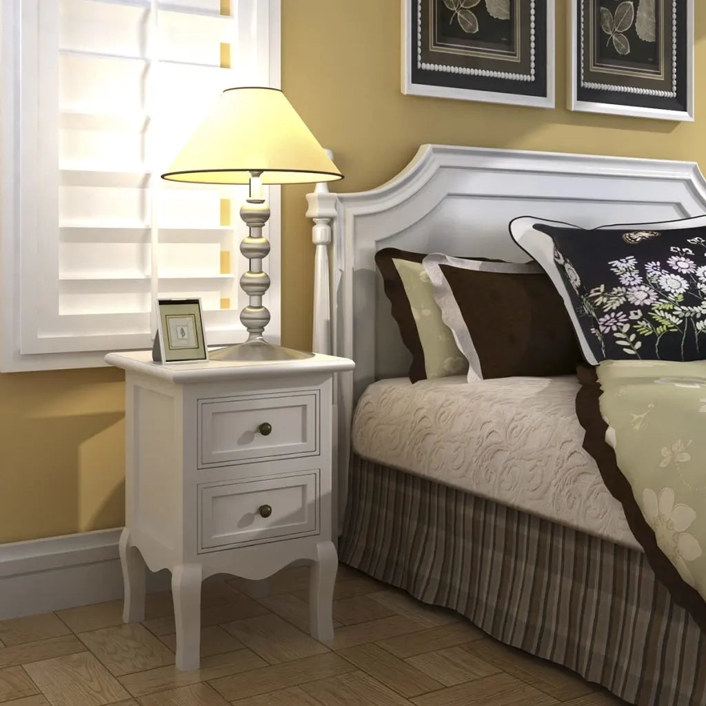 Comodino | Armadio da Notte | Mobiletto da notte con 2 Cassetti in MDF Bianco