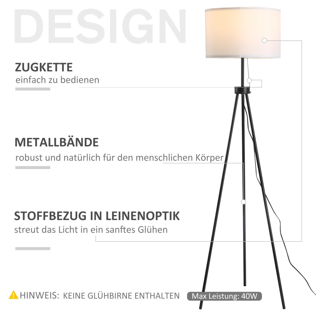 Lampada da Terra con Paralume ¨C Xylo ¨C Poliestere e Cotone Bianco E27