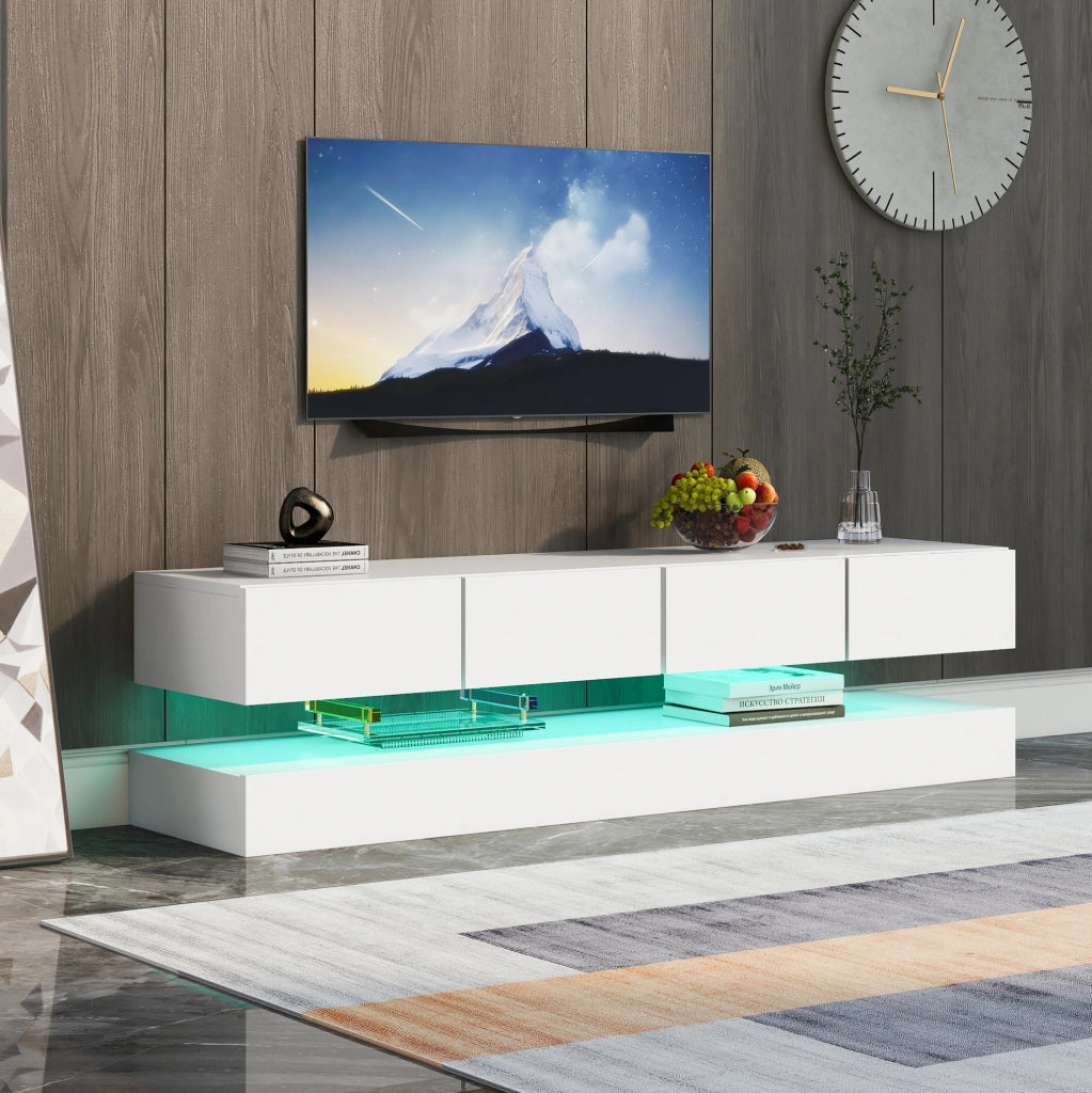 MOBILE TV A PARETE 130 cm Bianco in MDF con 4 cassetti e LED