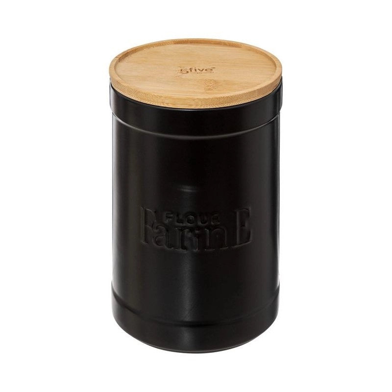 Barattolo farina nero con coperchio bamboo