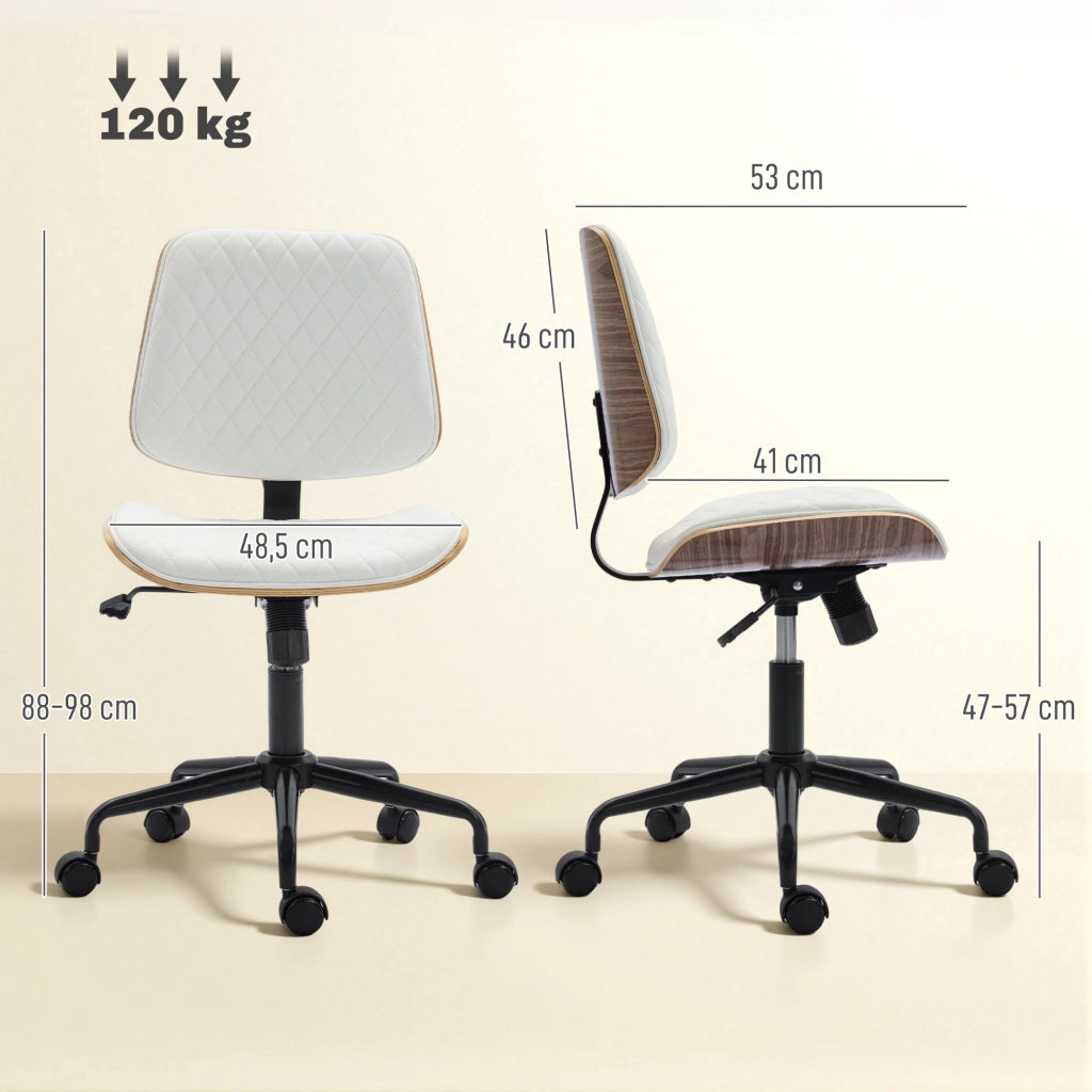 Sedia da Ufficio Giratoria Senza Braccioli ¨C Zephmum ¨C Schienale Curvo Seduta a U Altezza Regolabile Basculante Bianco