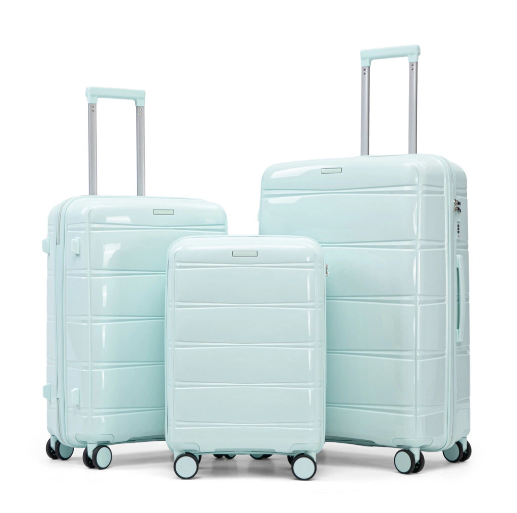 Set di 3 valigie rigide 48x30x74,5 cm in PP verde menta, ruote 360°