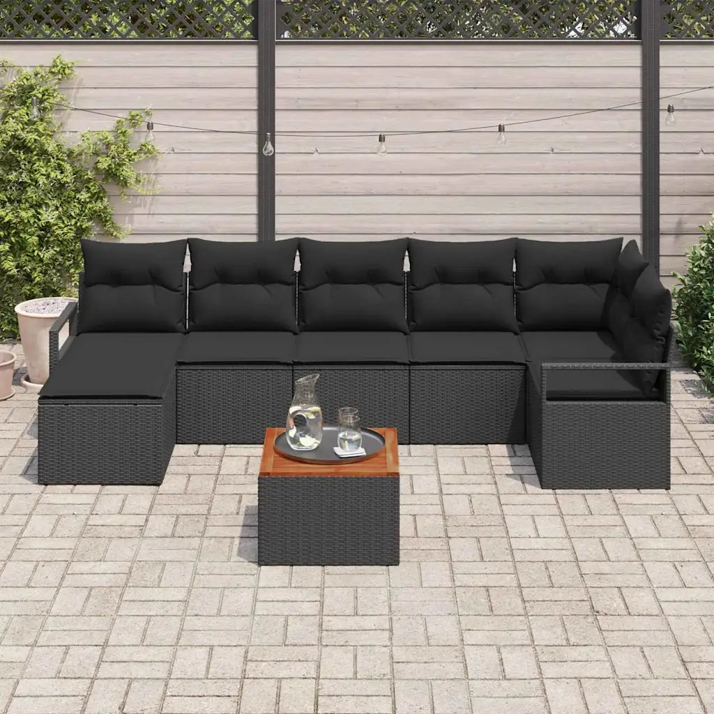 Set Divano da Giardino con cuscino 8 pcs Nero polyrattan