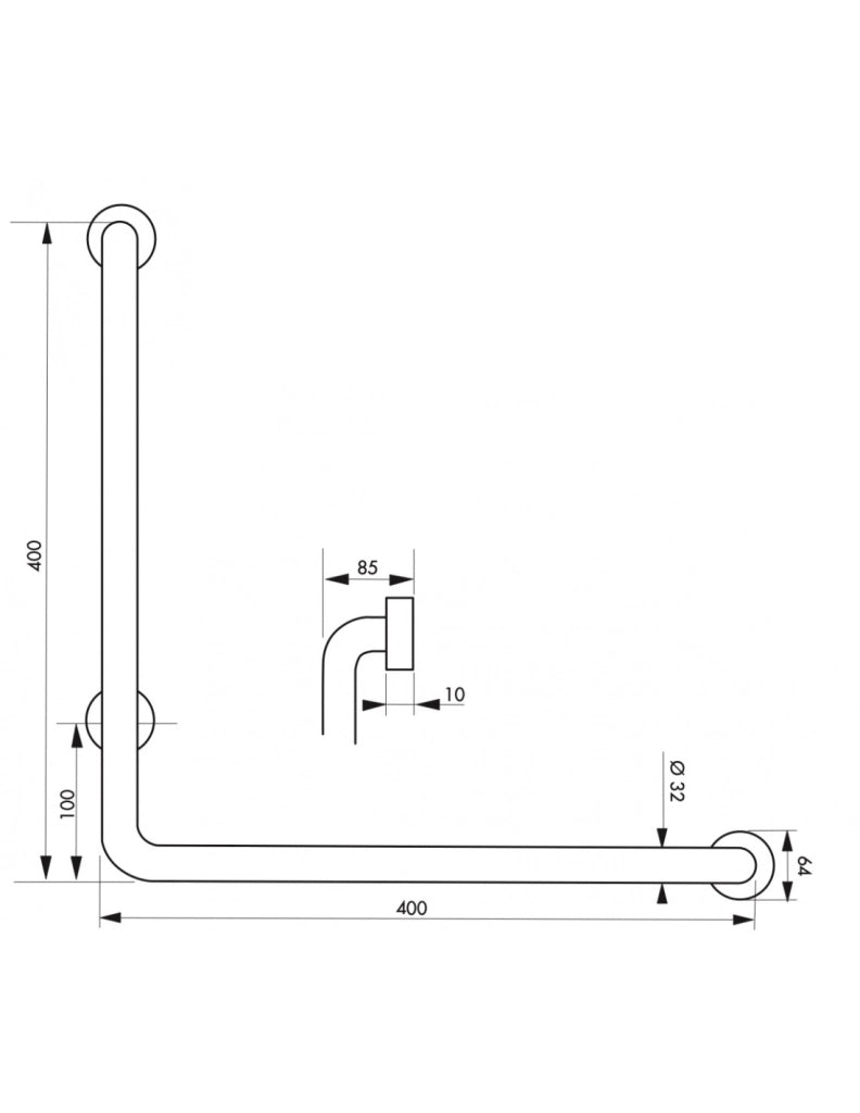 Barra di sostegno angolata 90°, Ø 32 mm, L 350 mm, acciaio inox lucido – THIRARD