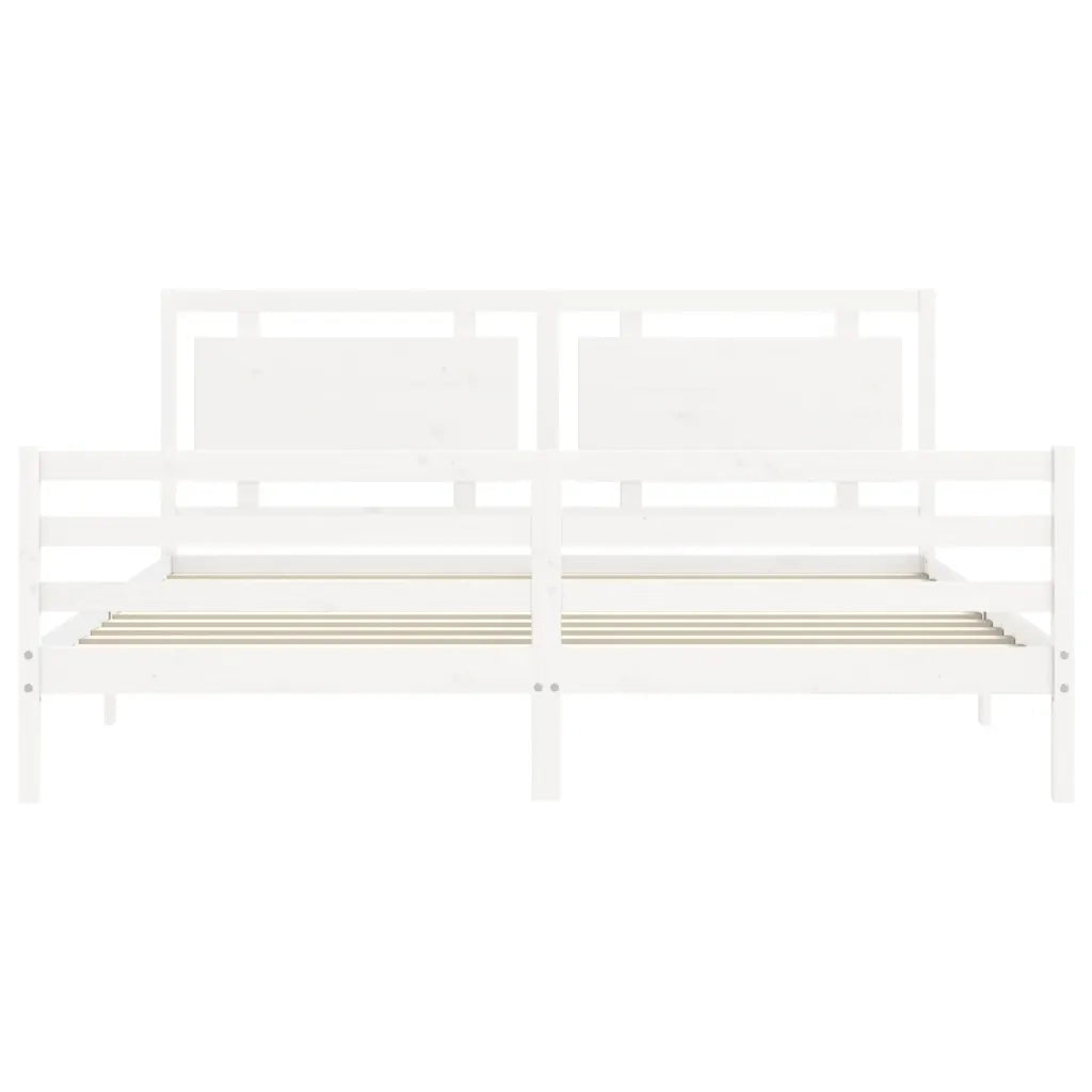 Letto matrimoniale | Letto per adulti | Giroletto con Testiera Bianco 200x200 cm in Legno Massello