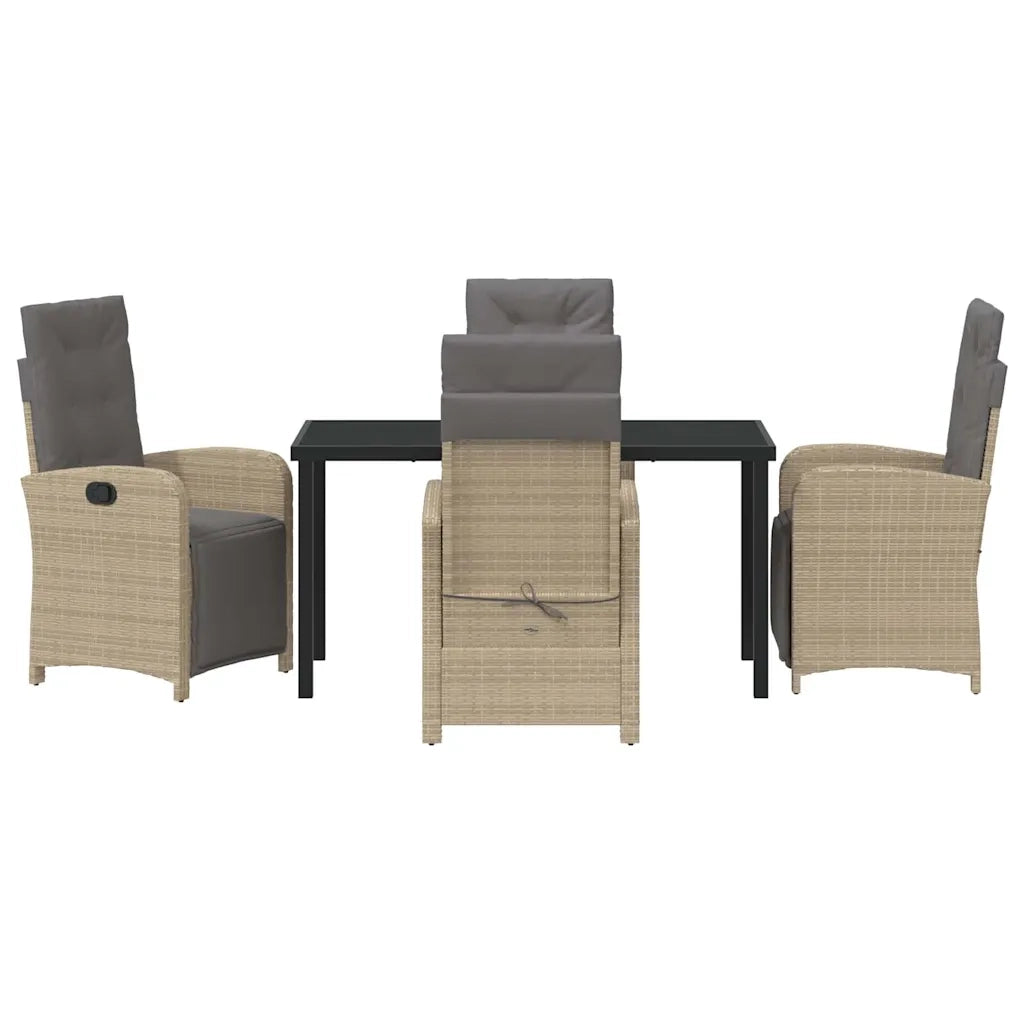 Set da Pranzo per Giardino con cuscino 5 pcs Beige polyrattan