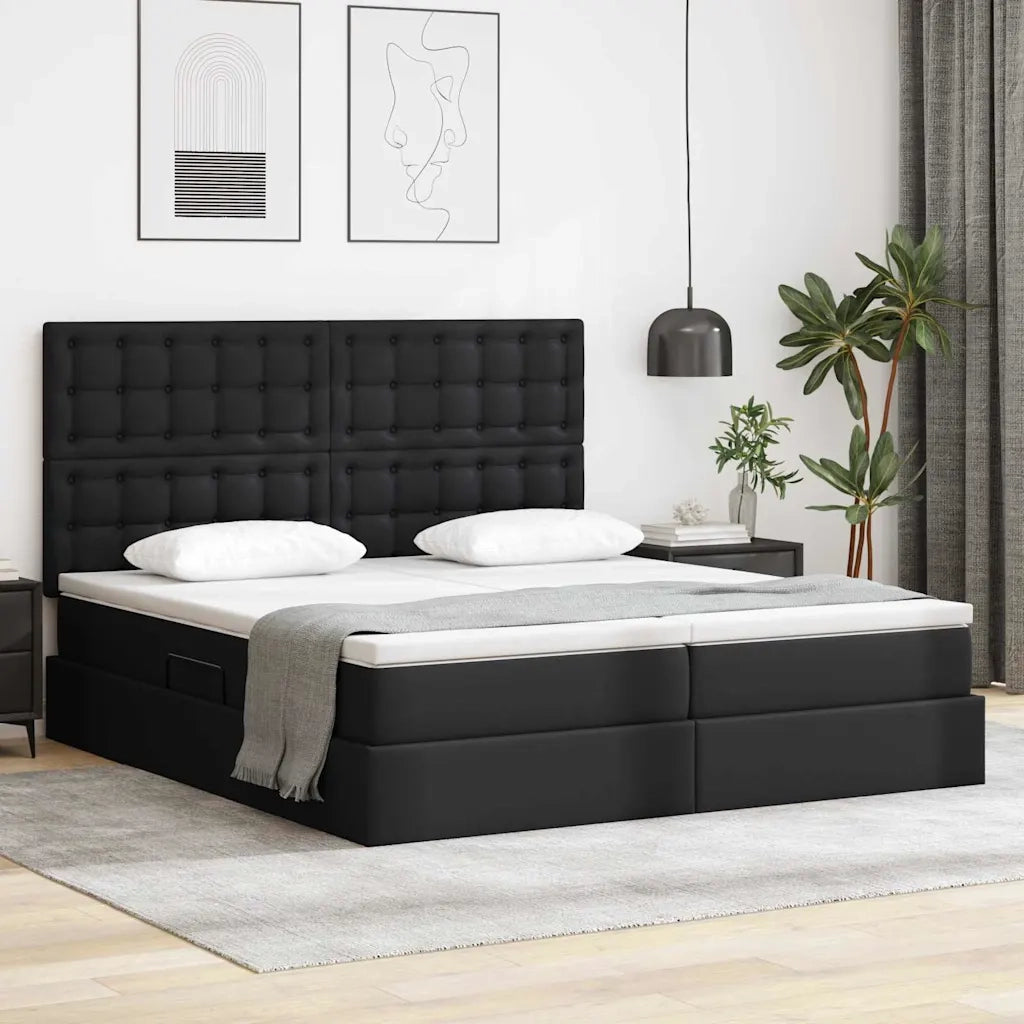 Letto con contenitore e LED Nero 200 x 200 cm Pelle sintetica