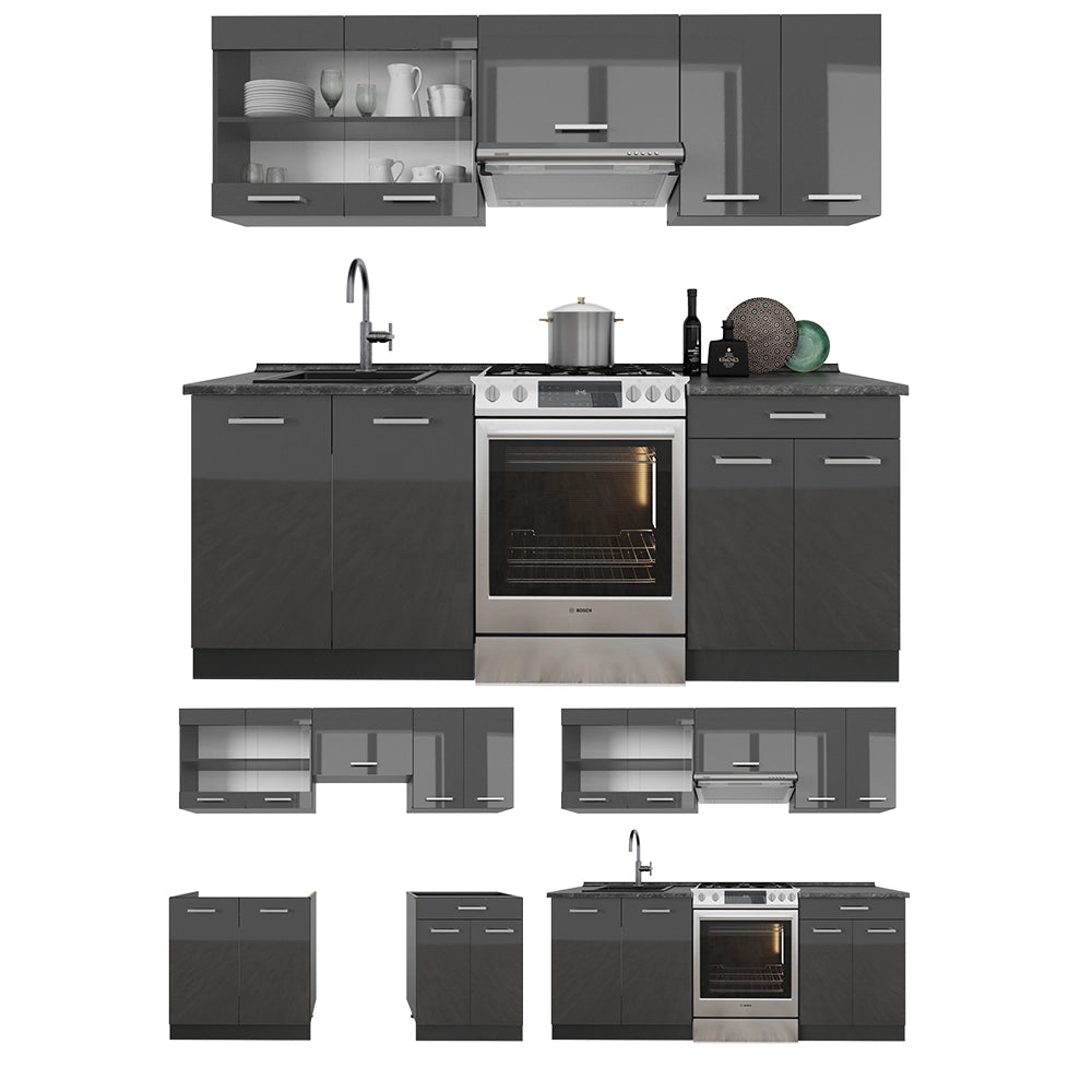 Cucina componibile R-Line Antracite lucido/Antracite 200 cm, PL Antracite Vicco