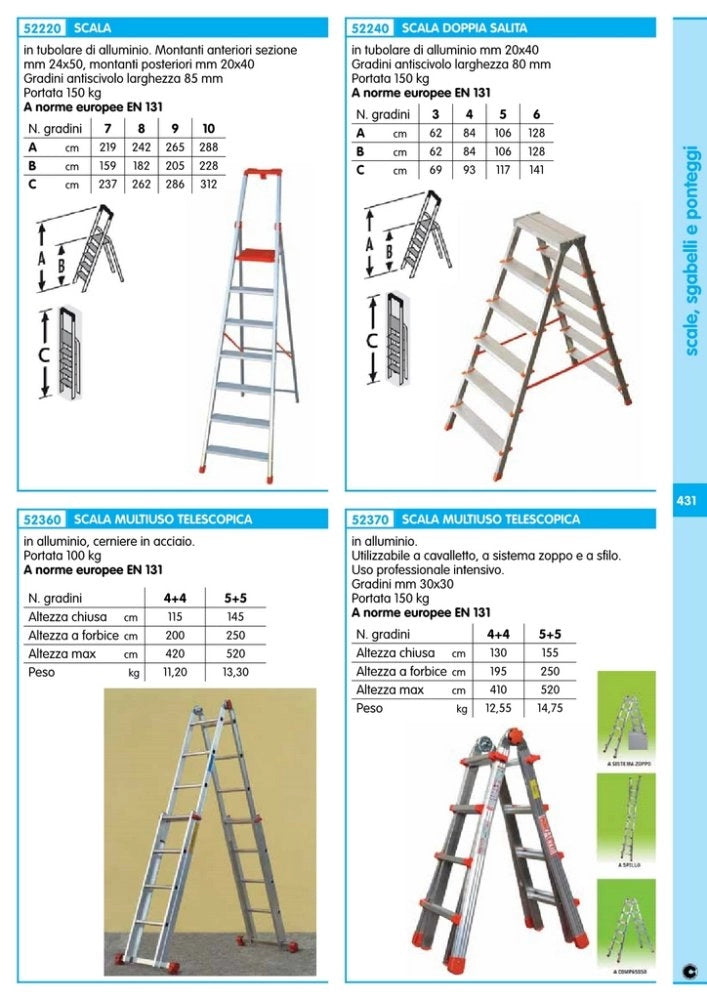 1pz scala alluminio multiuso 5+5 gradini 5,20 m cod:ferx.1827