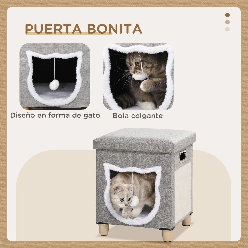 Letto per Gatti con Cuscino e Graffiatoio ¨C Minimal ¨C 35.5x35.5x42.5 cm Grigio