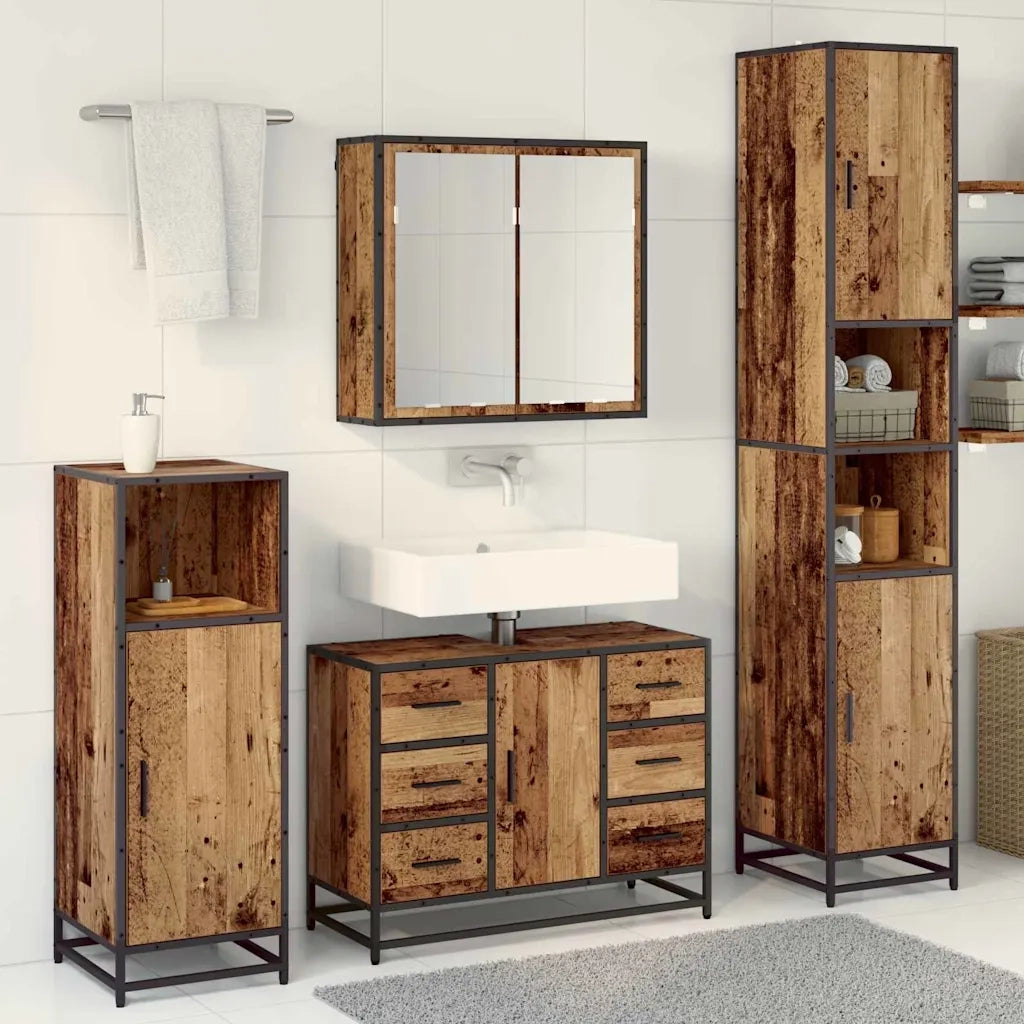 Set di mobili per il bagno con cassetto 3 pcs Legno vecchio 3402560